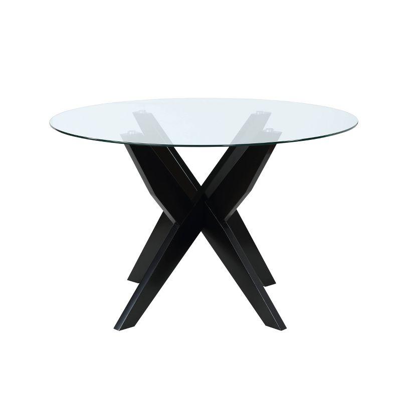 Amalie Round Dining Table Black - Steve Silver Co.: 48" Glass Top, Rubberwood Base, Seats 6