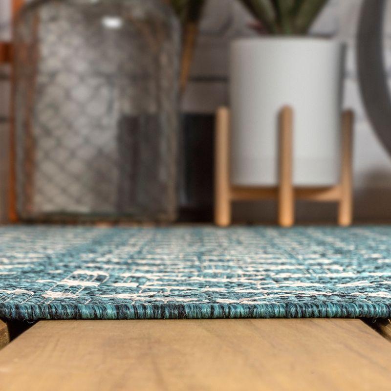 5'x8' Ourika Moroccan Geometric Textured Weave Indoor/Outdoor Area Rug, Teal/Gray - JONATHAN Y