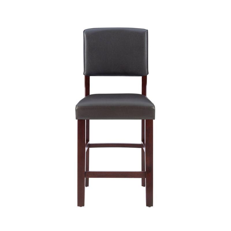 24" Monaco Padded Back Faux Leather Counter Height Barstool Hardwood/Brown - Linon: Espresso Finish, Rubberwood