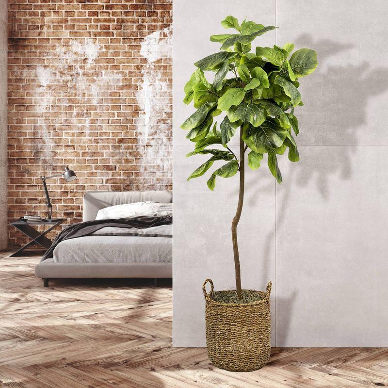 5-Foot Artificial Fiddle Leaf Fig Tree in Woven Rattan Basket