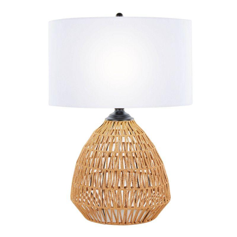 LumiSource Congo 29" Contemporary Rattan Table Lamp Natural Rope Rattan Matte Black Metal and White Linen Shade from Grandview Gallery: UL Listed