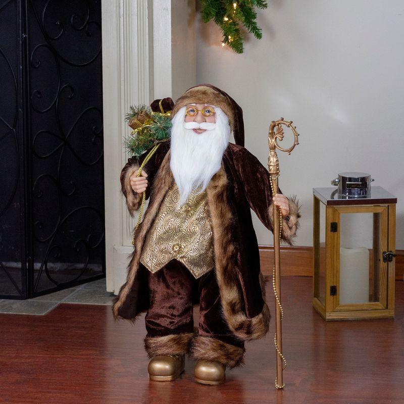 24" Gold and Brown Standing Santa Claus Christmas Figurine with Staff