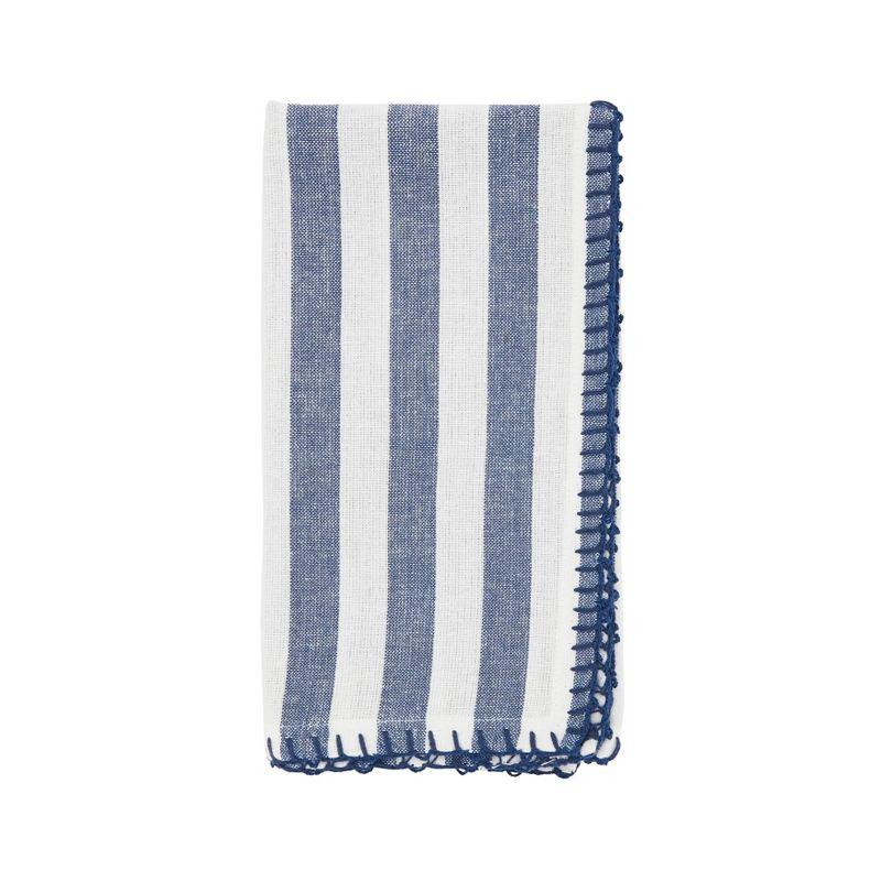Saro Lifestyle Lively Pompom Border Striped Cotton Napkin (Set of 4), Blue, 20"x20"