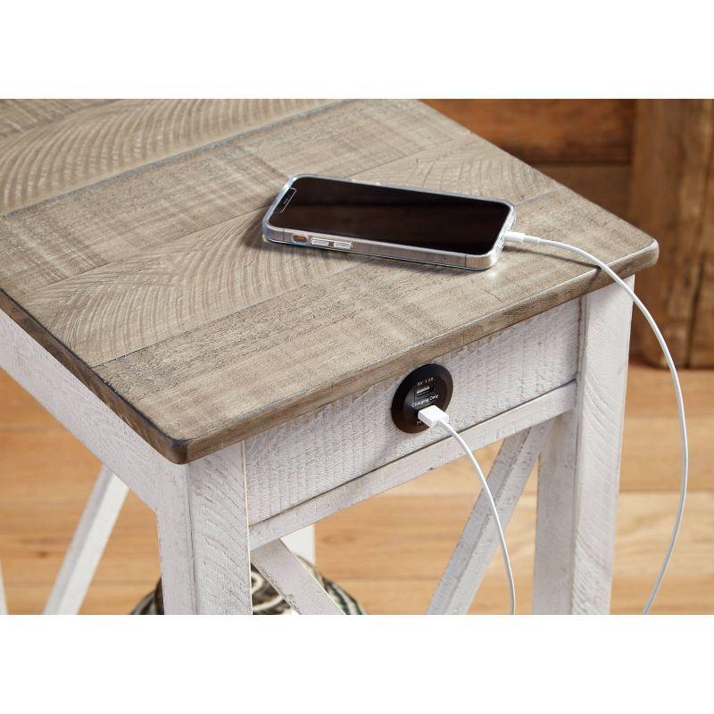 Adalane Side Table White/Gray: Vintage Crossbuck Design, USB Ports, Storage - Signature Design by Ashley