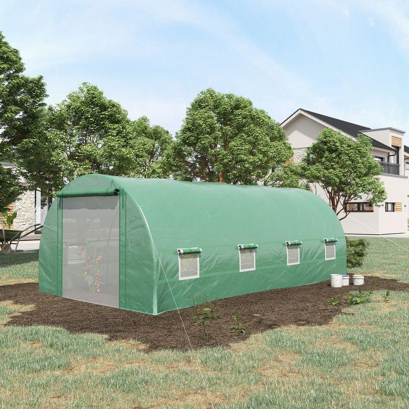 Outsunny Green Walk-In Tunnel Greenhouse with Mesh Windows and Zippered Door