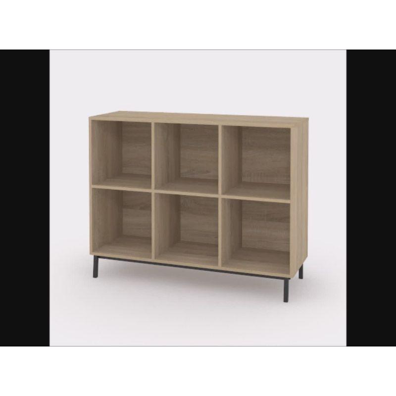 Sauder 27" 6 Cubbies North Avenue Organizer Charter Oak: Modern Metal Frame, 4-Shelf Bookcase, Brown Finish: Storage System Compatible