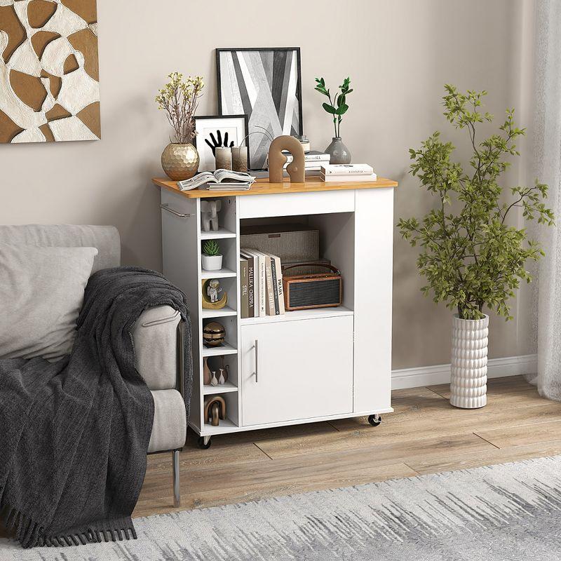 Tangkula Kitchen Cart on Wheels Mobile Kitchen Storage Island w/ 6-Bottle Wine Rack