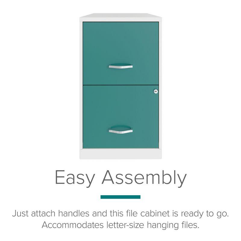 Space Solutions 18" Deep Letter Width 2-Tone Vertical File Cabinet White & Teal: Steel Office File Organizer, 2 Drawers