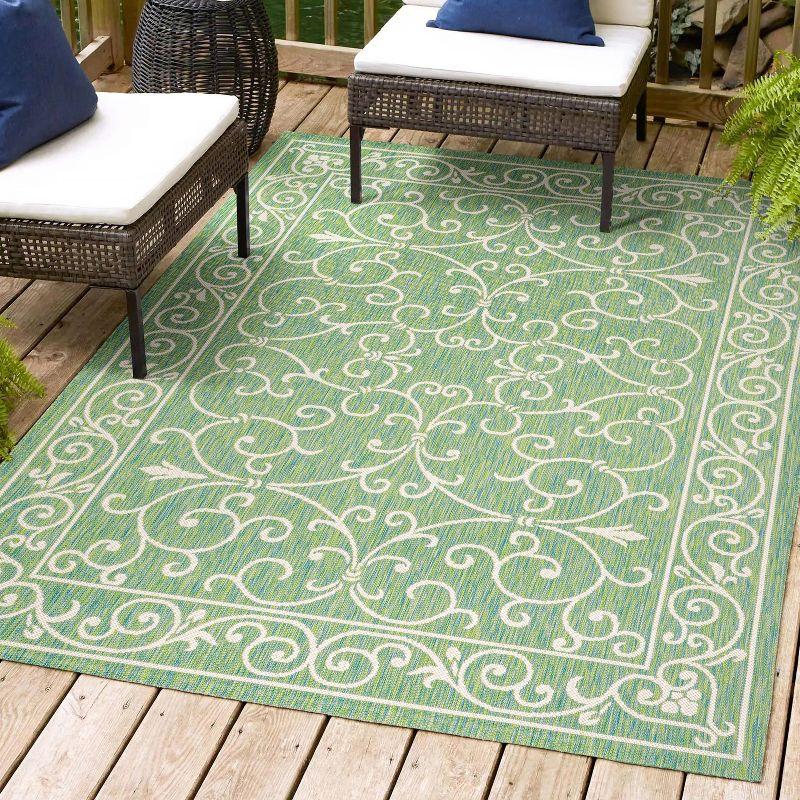 Charleston Green and Ivory Filigree Flat Woven Indoor/Outdoor Rug