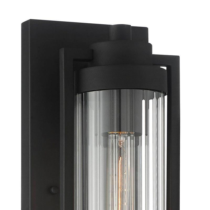 Possini Euro Design Bogota Modern Outdoor Wall Light Fixtures Set of 2 Textured Black 15 1/2" Clear Ribbed Glass for Post Exterior Barn