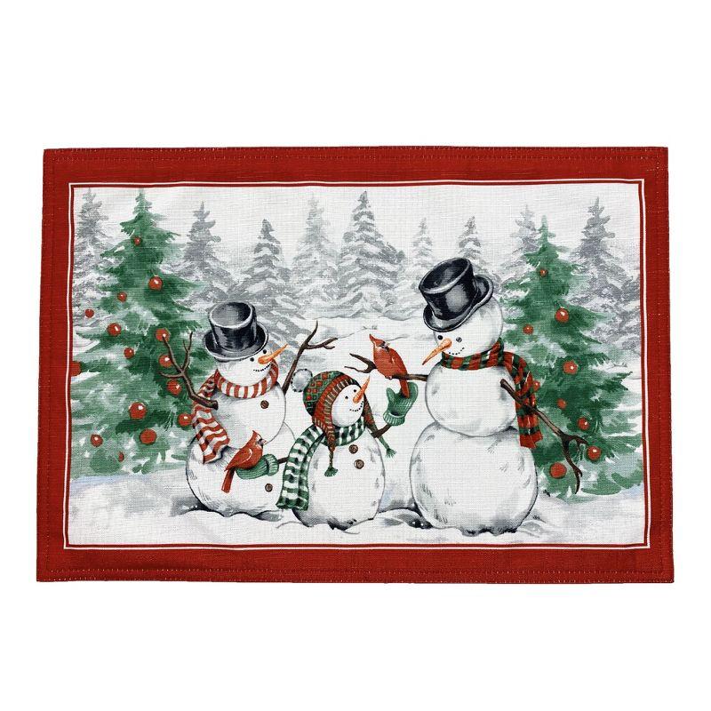 Snowman Winterland Holiday Snowflake Placemat, Set of 4 - Red/Green - 13x19 - Elrene Home Fashions