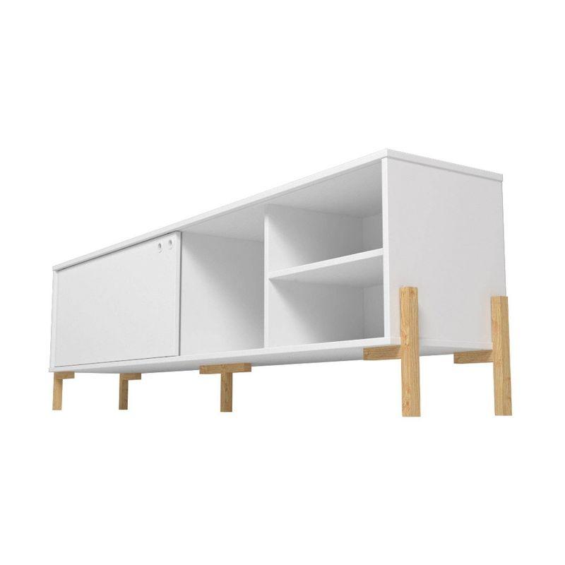 Bowery TV Stand for TVs up to 70" White/Oak - Manhattan Comfort: Mid-Century Design, Cable Management
