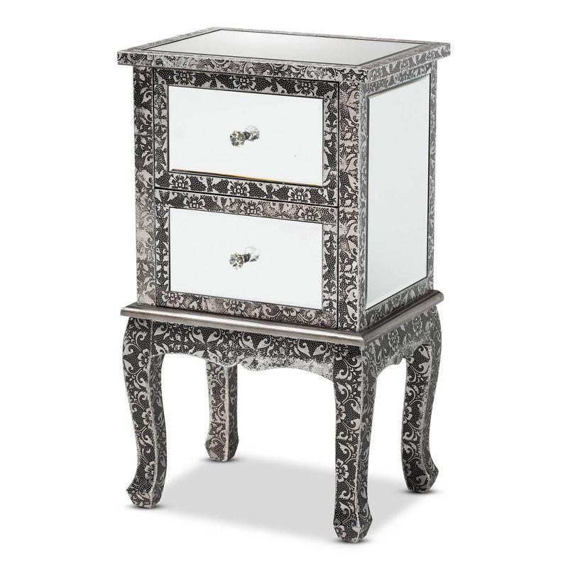 Wycliff Metal and Mirrored Glass 2 Drawer Nightstand Dark Gray/Silver - Baxton Studio