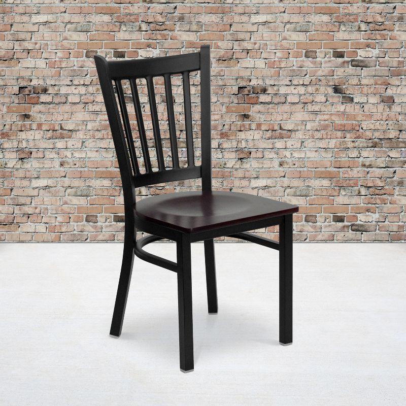 Windsor High Slat Side Chair in Black Steel with Mahogany Wood Seat