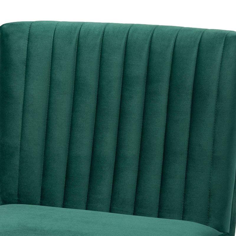 Alvis Velvet Upholstered and Wood Dining Chair Emerald Green/Walnut - Baxton Studio: Channel Tufted, Angled Legs