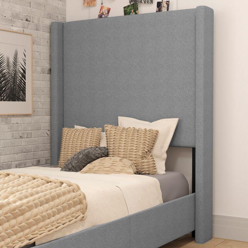 Flash Furniture Quinn Twin Upholstered Platform Bed with Channel Stitched Wingback Headboard, No Box Spring Needed, Gray