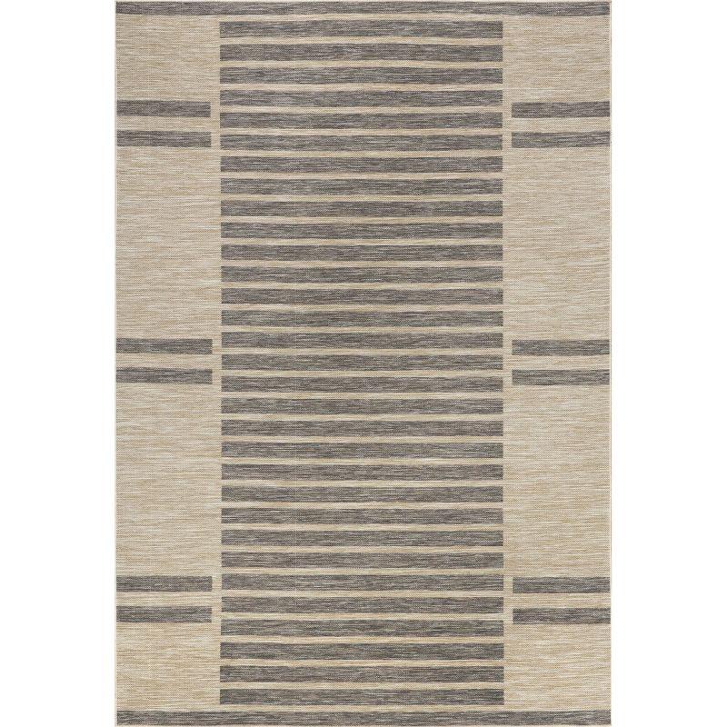 Light Grey Geometric Synthetic 4' x 6' Outdoor Area Rug