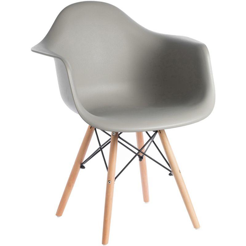 Gray Plastic Shell Dining Arm Chair with Wooden Legs