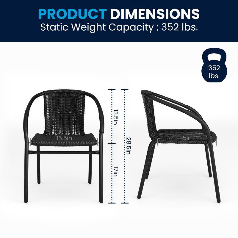 Black Rattan Stackable Outdoor Dining Chair, Pair