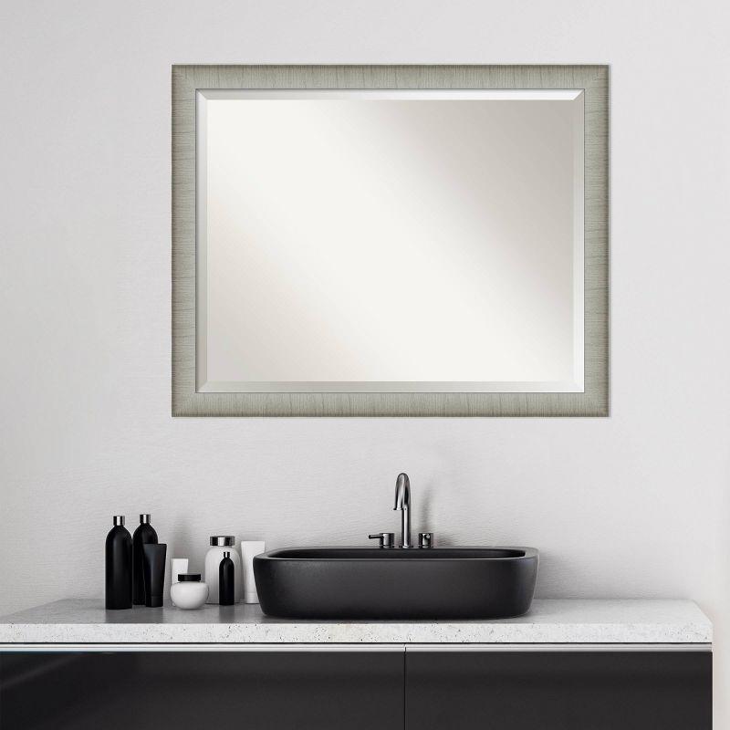 31" x 25" Elegant Brushed Framed Bathroom Vanity Wall Mirror Pewter - Amanti Art: No Assembly, Wall Mount