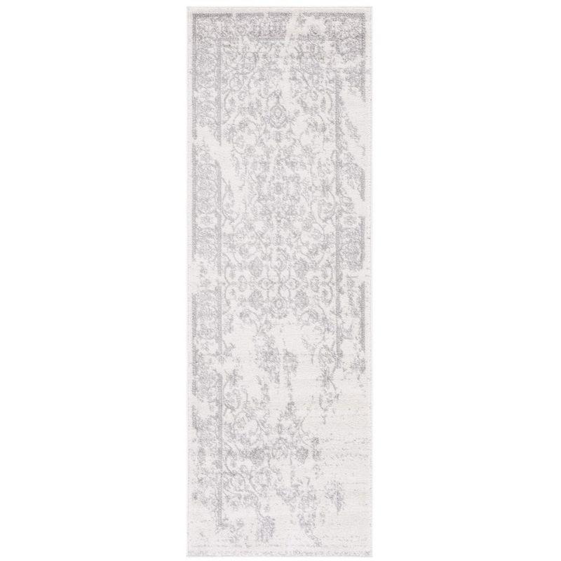 Ivory and Silver Distressed Oriental Runner Rug 2'6" x 8'