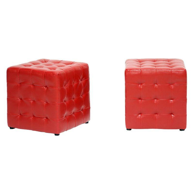 Set of 2 Siskal Modern Cube Ottoman Red - Baxton Studio: Faux Leather, No Assembly, Wood Frame