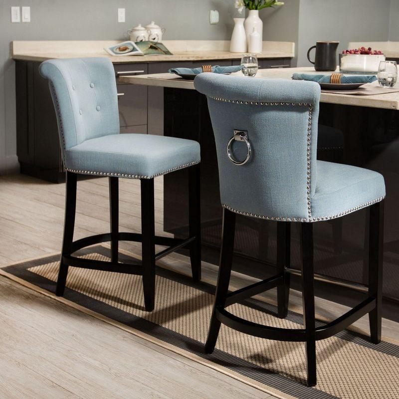 Sky Blue Transitional Birch Wood Counter Stool with Metal Ring