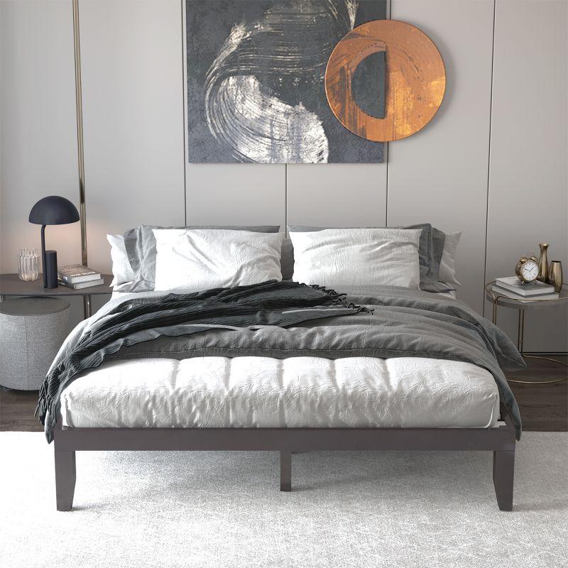 Costway King Size 14'' Wooden Bed Frame Mattress Platform Wood Slats Support  Espresso