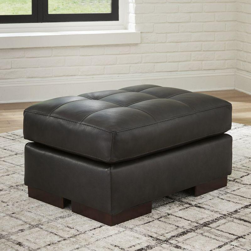 Signature Design by Ashley Contemporary Luigi Leather Ottoman, Black