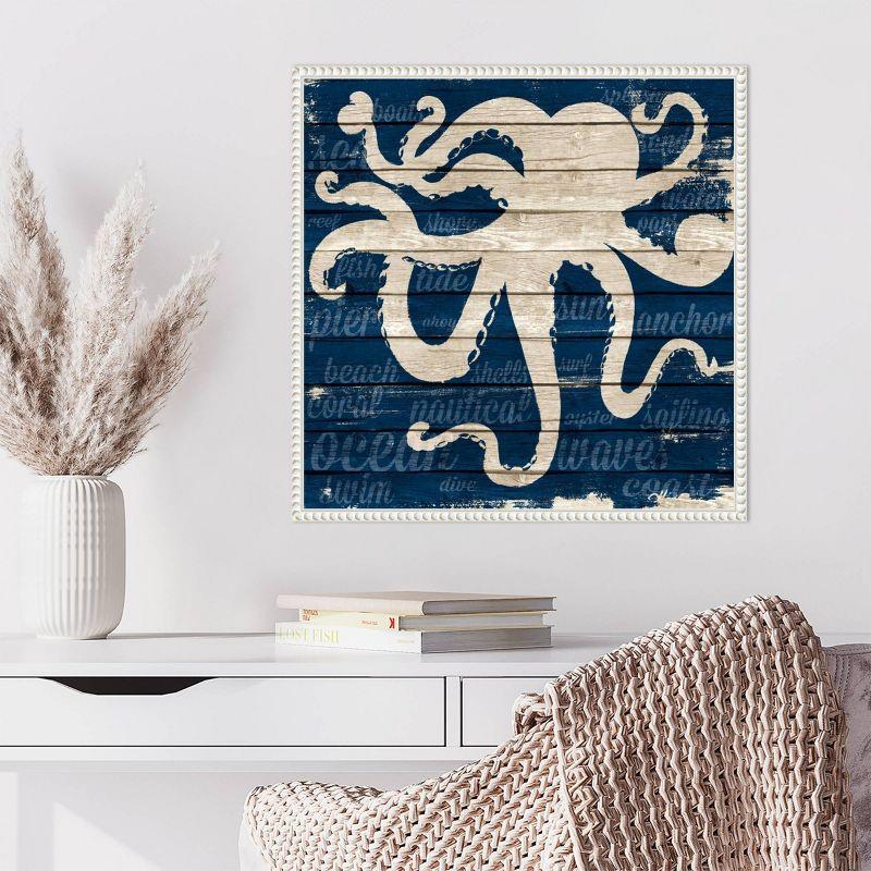 22"x22" Coastal Wonder I Octopus by Gina Ritter Framed Canvas Wall Art Print White - Amanti Art