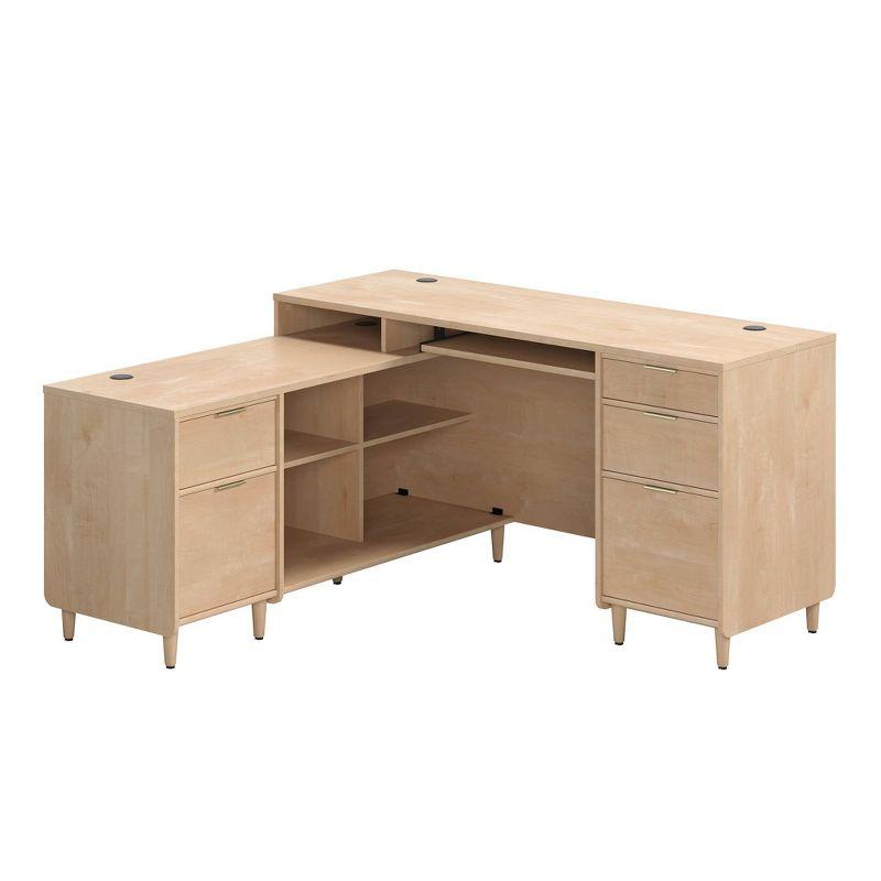 Clifford Natural Maple L-Shaped Computer Desk with Keyboard Tray and Filing Cabinet