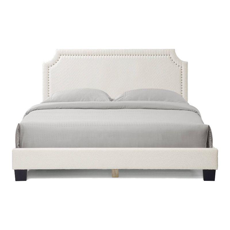 24/7 Shop At Home Queen Heartwild Modern Boucle Upholstered Nailhead Trim Platform Bed White: Polyester, Wood Frame, No Box Spring Needed