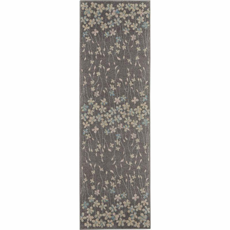 Nourison Tranquil 2'3" X 7'3" (7' Runner) Grey/Beige Indoor Area Rug Bohemian Botanical Vine and Bloom by Nourison