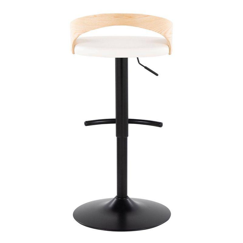 White Adjustable Swivel Barstools with Wood Backrest, Set of 2