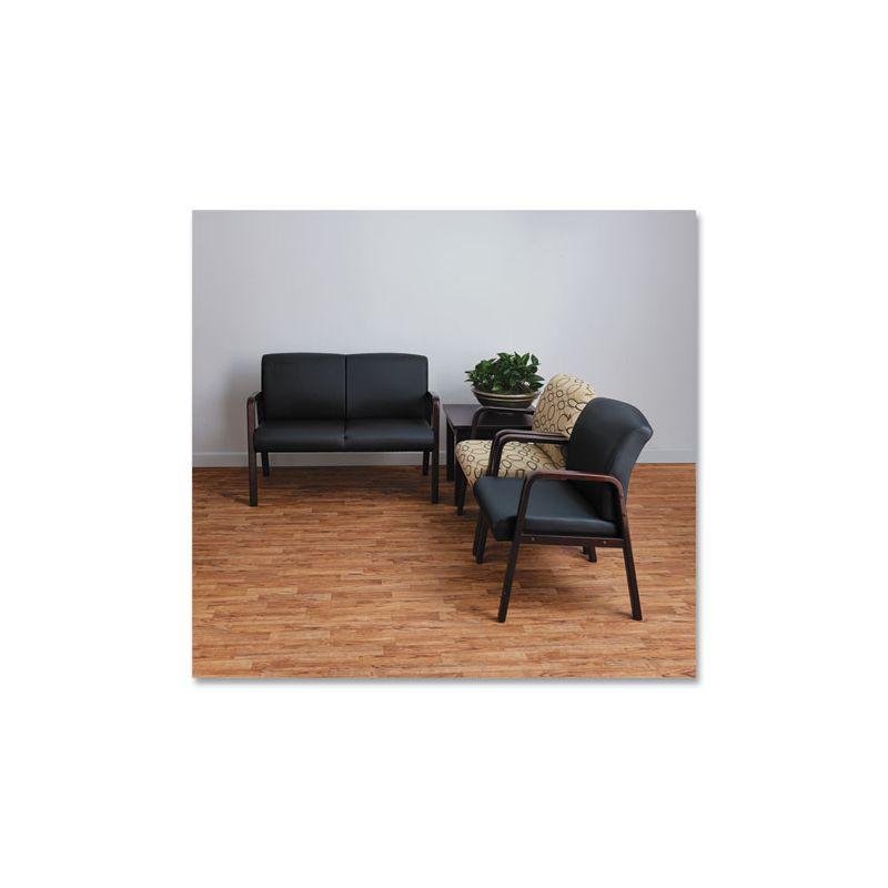 Elegant Mahogany Wood Guest Chair with Fixed Black Leather Arms