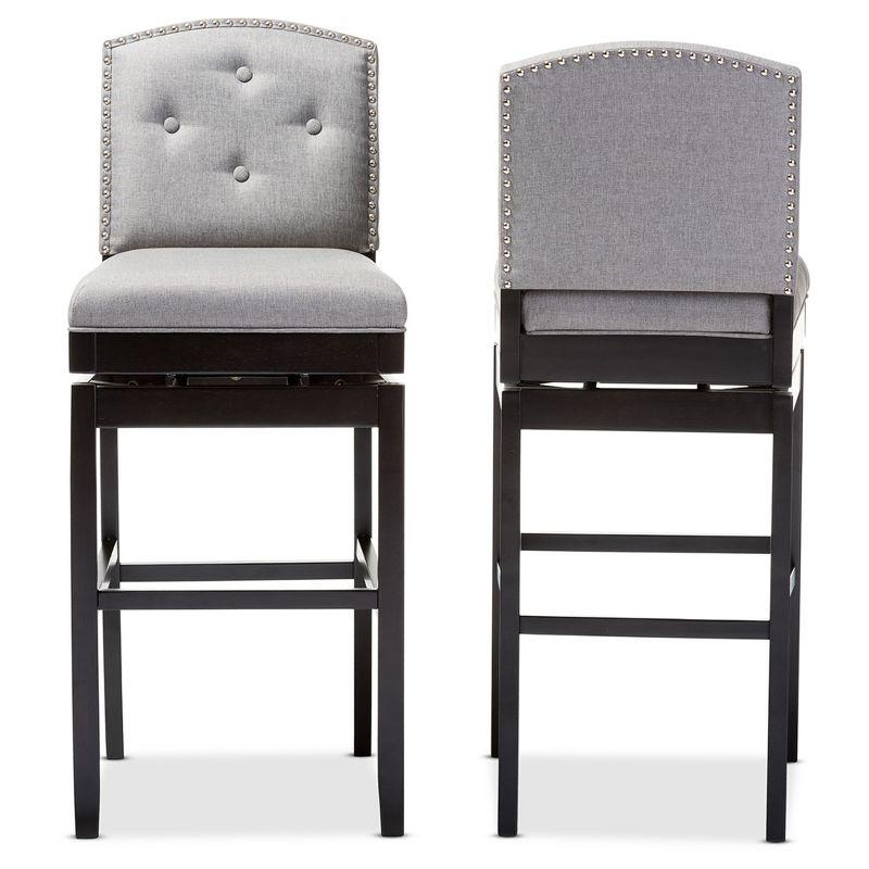 Baxton Studio Set of 2 Ginaro Modern and Contemporary Fabric Button Tufted Upholstered Swivel Barstools Gray: 30" Seat Height