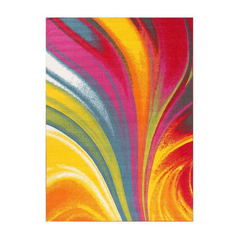 World Rug Gallery Modern Contemporary Waves Multicolored Non-slip (Non-skid) Area Rug - Multi 3'3" x 5'