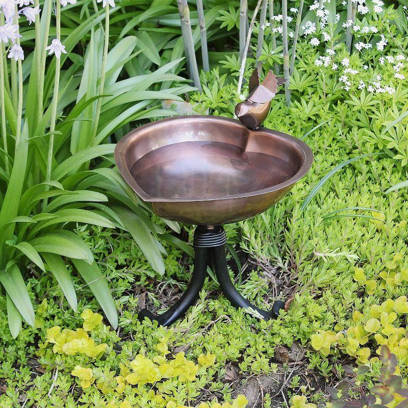 11.2" Heart Shaped Copper-Plated Birdbath Bowl with Weather-Resistant Wrought Iron Stand: ACHLA Designs, No Assembly Required