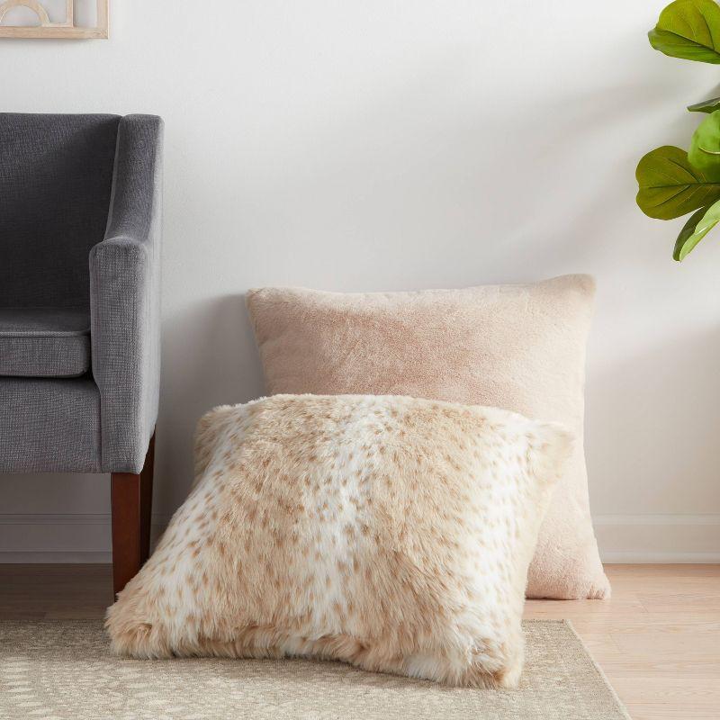 Oversized Faux Rabbit Fur Square Throw Pillow Neutral - Threshold™: Cozy Decorative Cushion for Indoor Use