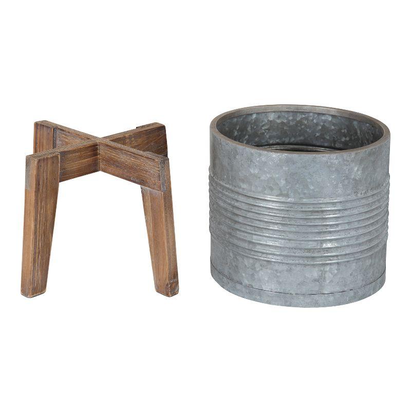 Gavri Galvanized Metal Planter with Rustic Wood Stand