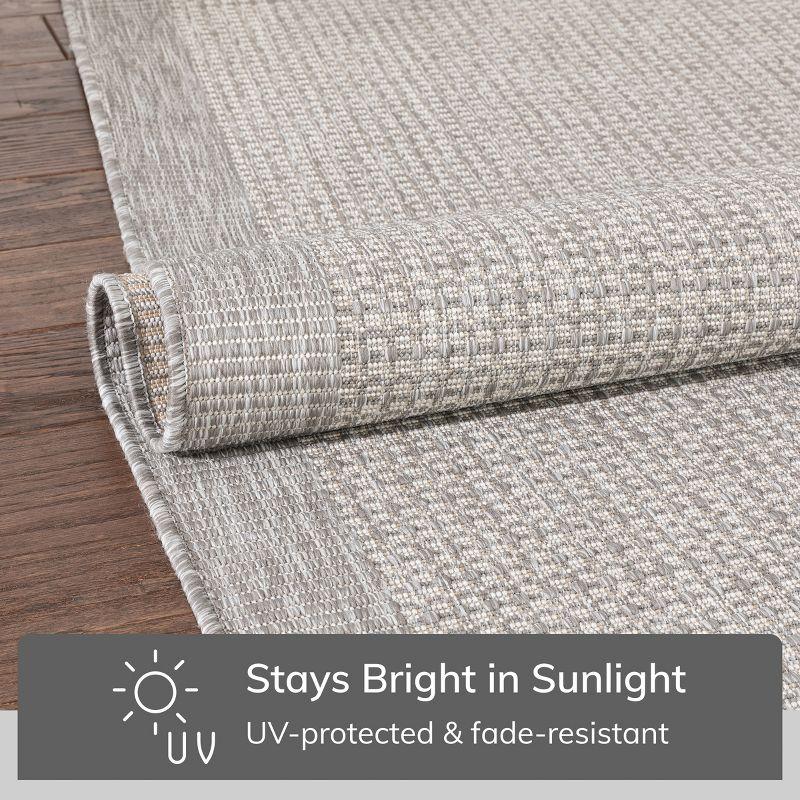 Medusa Clesha Solid Striped Border Indoor Outdoor Gray Ivory Flatweave Rug