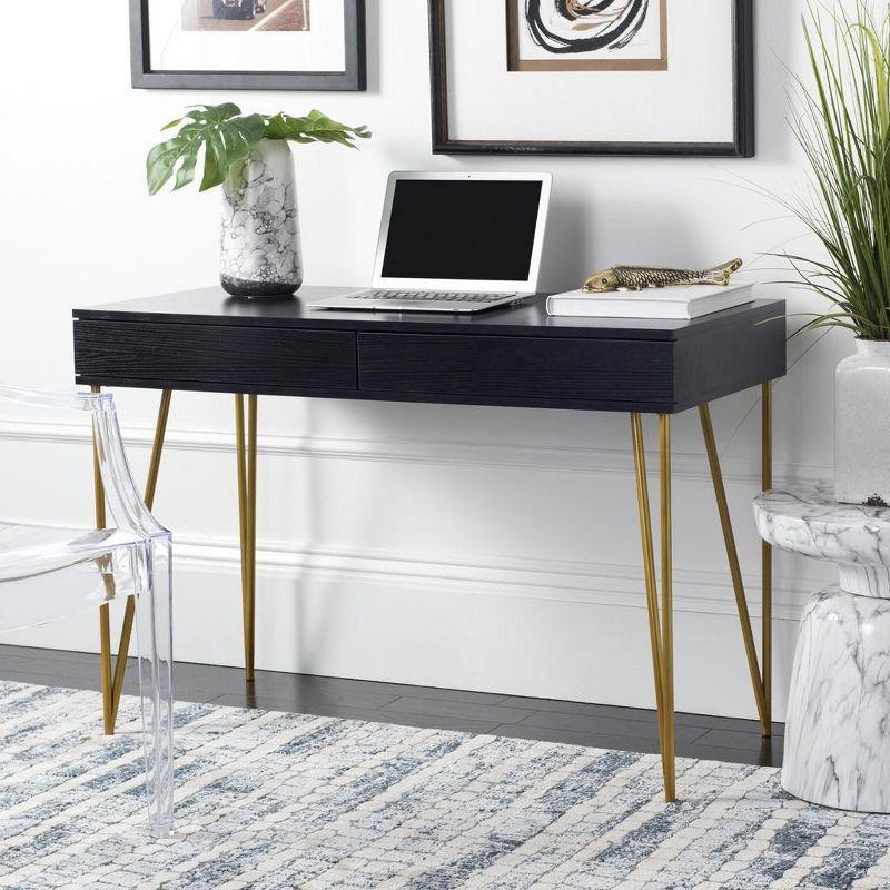 Chic Transitional Black and Gold Home Office Desk with Dual Drawers