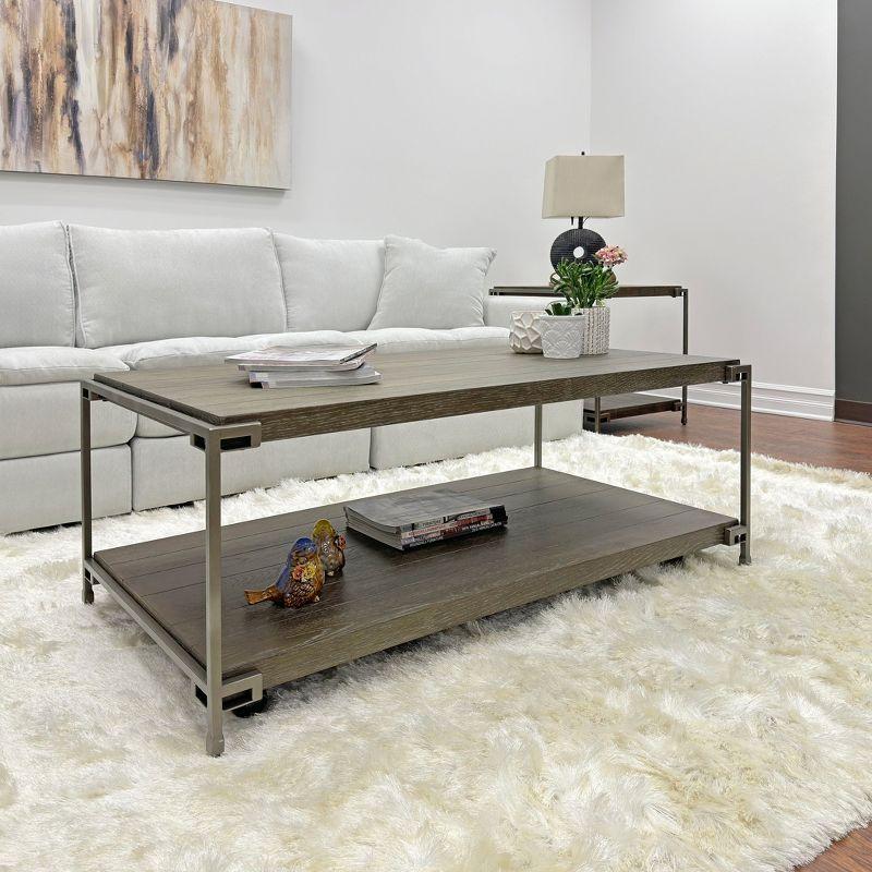 Roundhill Furniture Corbeta 3-Piece Metal Frame Wood Living Room Coffee Table and 2 Chairside Tables Set, Aged Graphite