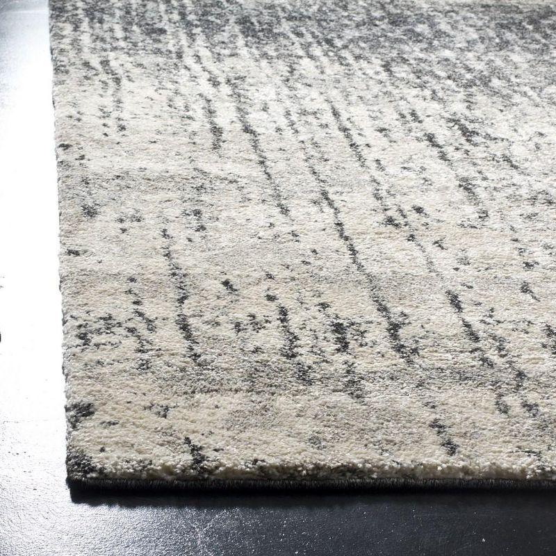 Abstract Shag Black Synthetic 2'3" X 7' Hand-Knotted Runner Rug