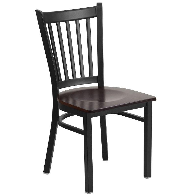 Flash Furniture HERCULES Series Black Vertical Back Metal Restaurant Chair - Walnut Wood Seat