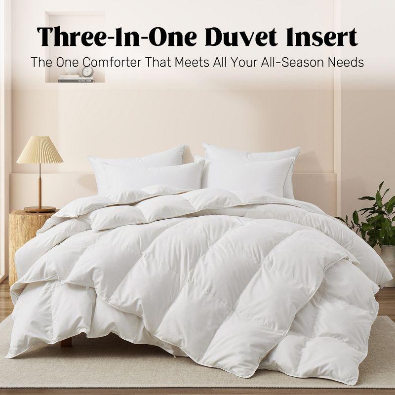 Peace Nest 3-in-1 White Goose Down Comforter, Lightweight & All Season Duvet Inserts Buttoned Quilt with 8 Corner Tabs, King