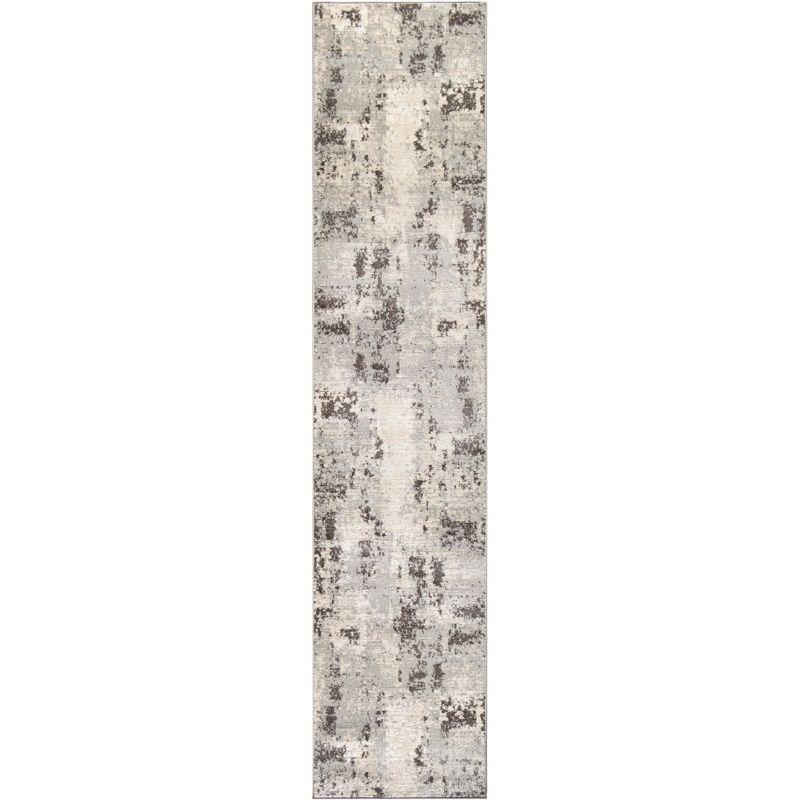 Ivory Grey Abstract Synthetic Runner Rug 2'2" x 7'6"