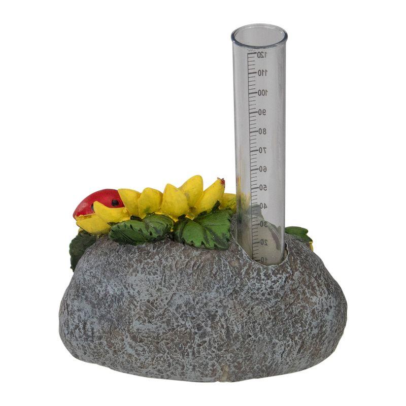 7" Sunflower and Ladybug Rock Garden Rain Gauge