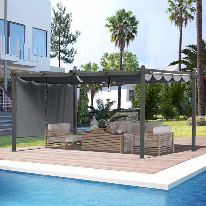 Gray Aluminum Patio Pergola with Adjustable Canopy and Sun Shade