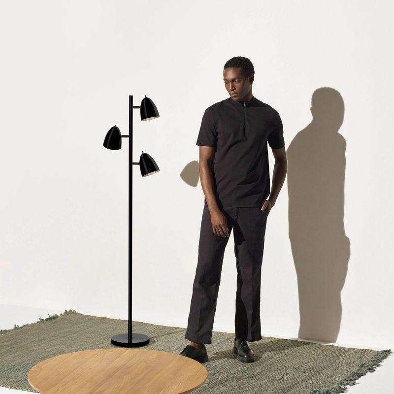 Brightech Jacob 64" Modern 3-Light Adjustable LED Floor Lamp with Black Finish and Metal Cone Shades, Bulbs Included